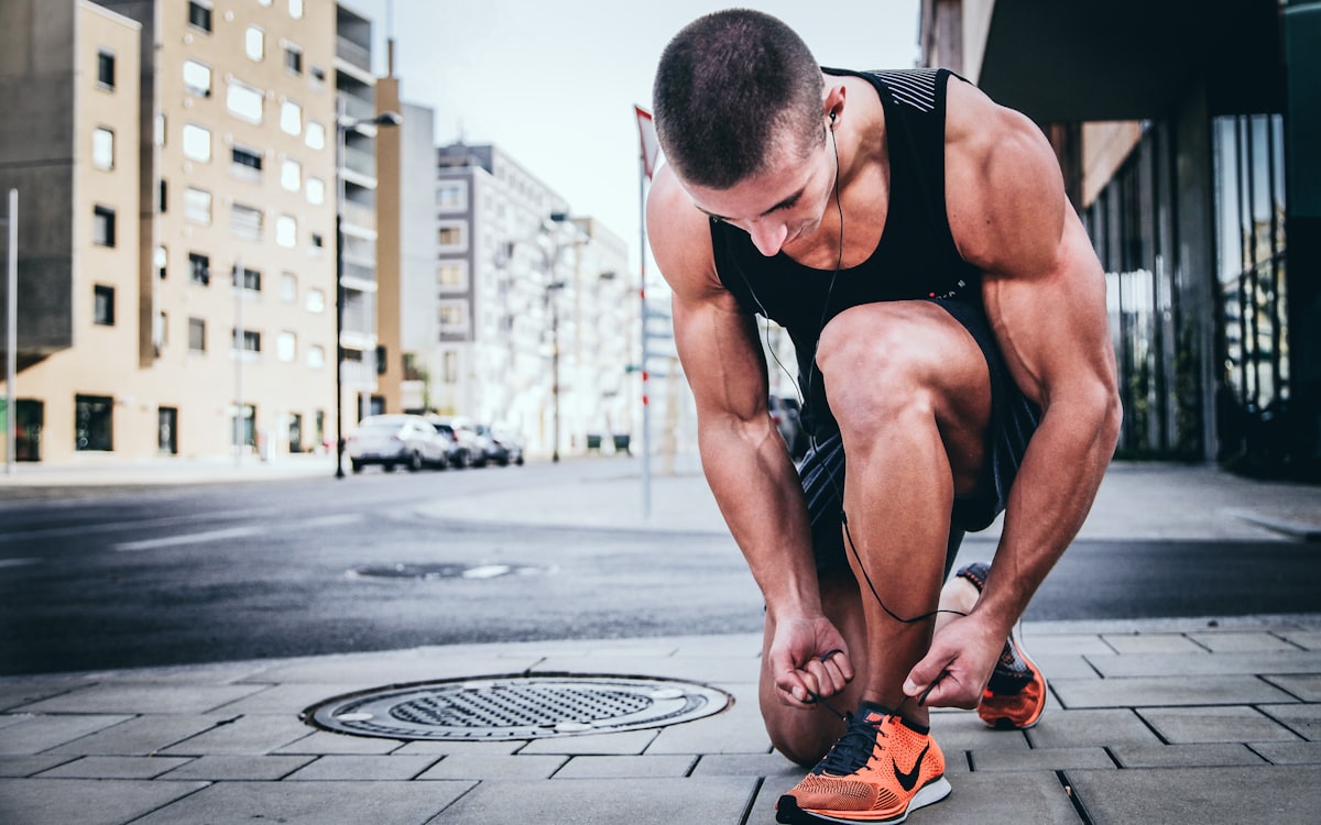 Active man during recovery workout focused on endurance